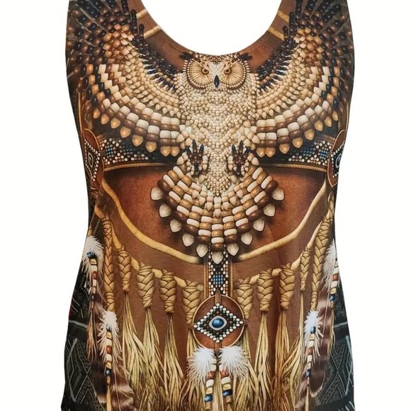 New Dreamcatcher Print Round Neck Slight Stretch Western Style Tank Top 2X 3X - Picture 2 of 3